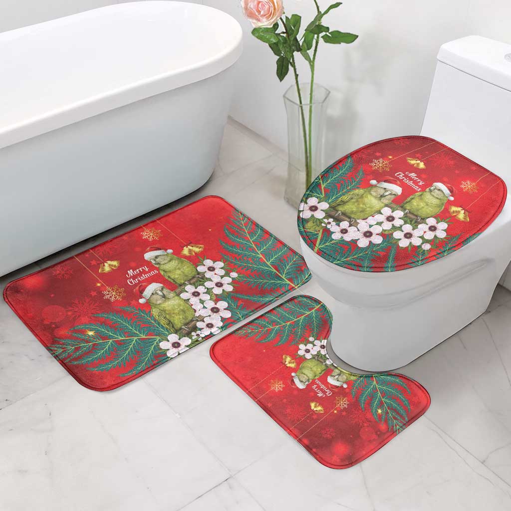 New Zealand Kakapo Christmas Bathroom Set Owl Parrot Santa Sliver Fern Manuka - Red LT14 - Polynesian Pride