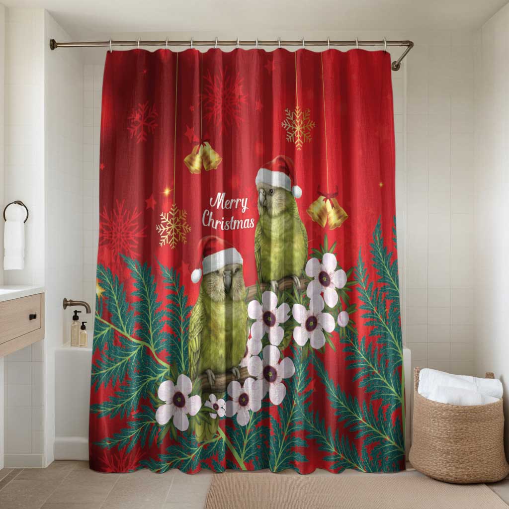 New Zealand Kakapo Christmas Bathroom Set Owl Parrot Santa Sliver Fern Manuka - Red LT14 Shower Curtain Only Red - Polynesian Pride