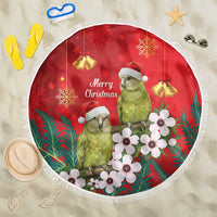 New Zealand Kakapo Christmas Beach Blanket Owl Parrot Santa Sliver Fern Manuka - Red LT14 One Size 150cm Red - Polynesian Pride
