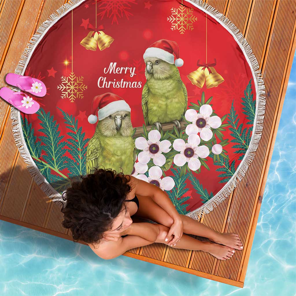 New Zealand Kakapo Christmas Beach Blanket Owl Parrot Santa Sliver Fern Manuka - Red LT14 - Polynesian Pride