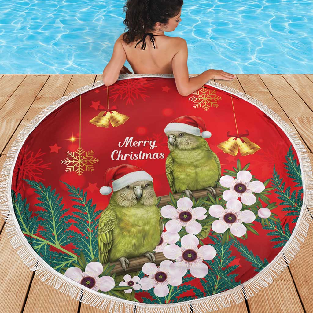 New Zealand Kakapo Christmas Beach Blanket Owl Parrot Santa Sliver Fern Manuka - Red LT14 - Polynesian Pride