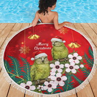 New Zealand Kakapo Christmas Beach Blanket Owl Parrot Santa Sliver Fern Manuka - Red LT14 - Polynesian Pride