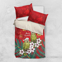 New Zealand Kakapo Christmas Bedding Set Owl Parrot Santa Sliver Fern Manuka - Red LT14 US Twin 172cm x 218cm Red - Polynesian Pride