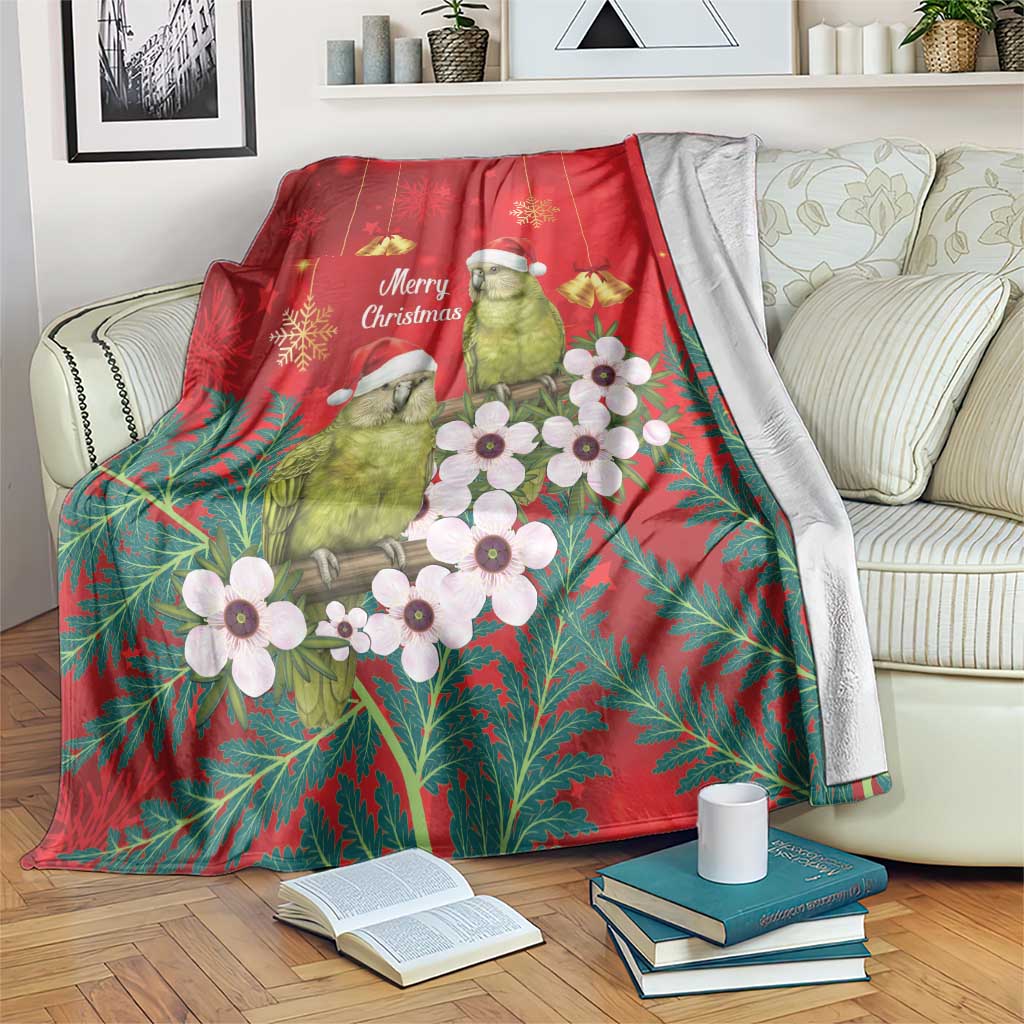New Zealand Kakapo Christmas Blanket Owl Parrot Santa Sliver Fern Manuka - Red LT14 Red - Polynesian Pride