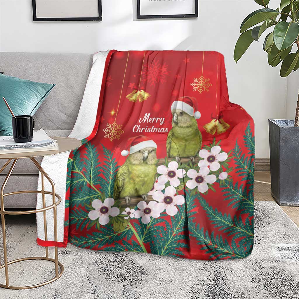 New Zealand Kakapo Christmas Blanket Owl Parrot Santa Sliver Fern Manuka - Red LT14 - Polynesian Pride