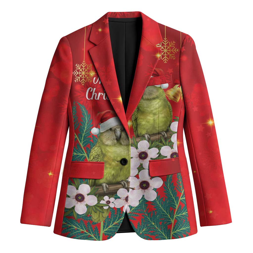 New Zealand Kakapo Christmas Blazer Owl Parrot Santa Sliver Fern Manuka - Red LT14 Unisex Red - Polynesian Pride