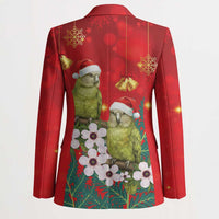 New Zealand Kakapo Christmas Blazer Owl Parrot Santa Sliver Fern Manuka - Red LT14 - Polynesian Pride