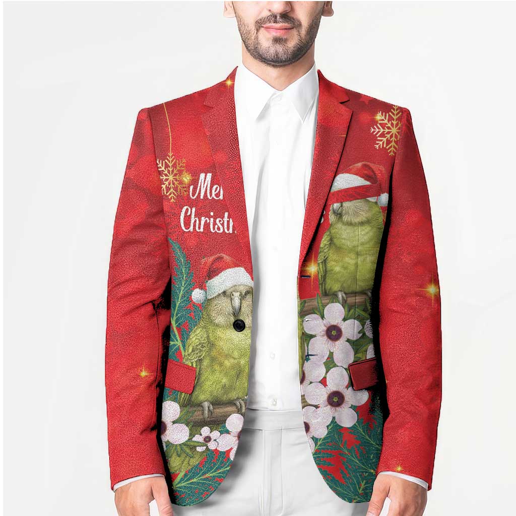 New Zealand Kakapo Christmas Blazer Owl Parrot Santa Sliver Fern Manuka - Red LT14 - Polynesian Pride