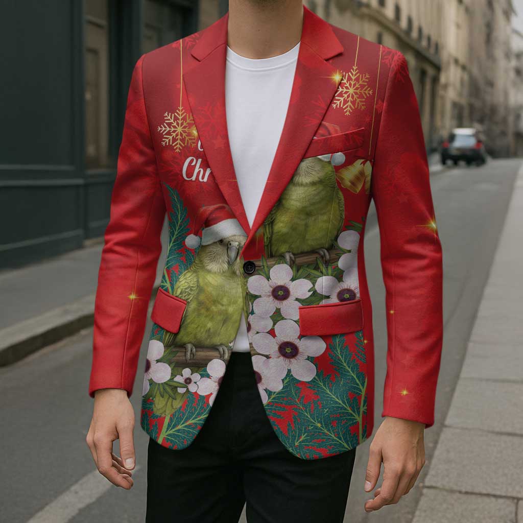 New Zealand Kakapo Christmas Blazer Owl Parrot Santa Sliver Fern Manuka - Red LT14 - Polynesian Pride
