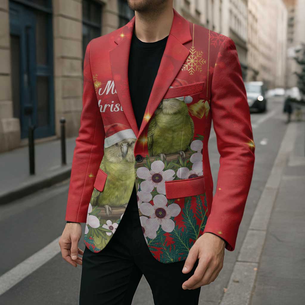 New Zealand Kakapo Christmas Blazer Owl Parrot Santa Sliver Fern Manuka - Red LT14 - Polynesian Pride