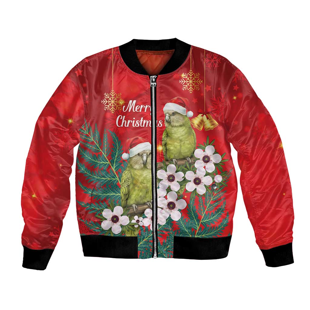 New Zealand Kakapo Christmas Bomber Jacket Owl Parrot Santa Sliver Fern Manuka - Red LT14 Unisex Red - Polynesian Pride