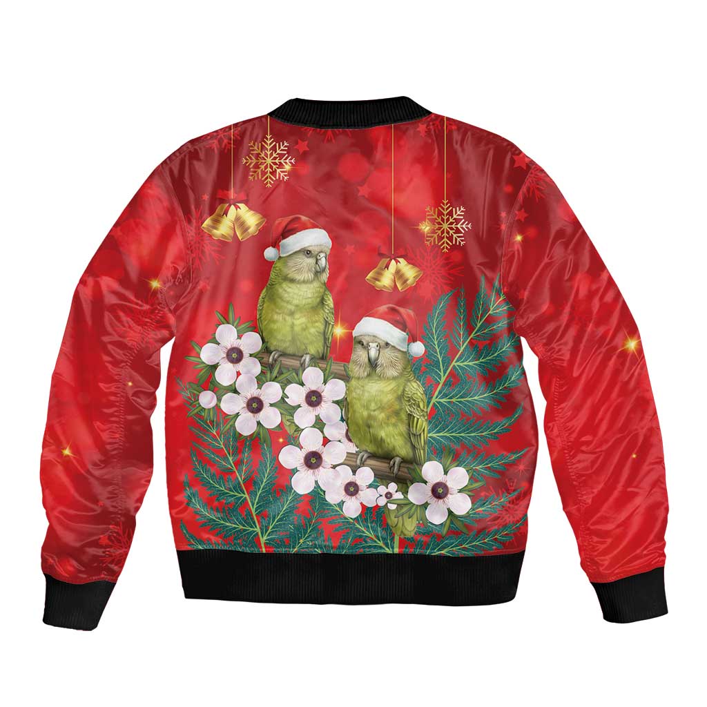 New Zealand Kakapo Christmas Bomber Jacket Owl Parrot Santa Sliver Fern Manuka - Red LT14 - Polynesian Pride