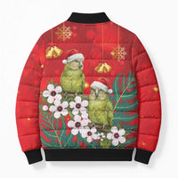 New Zealand Kakapo Christmas Bomber Puffer Jacket Owl Parrot Santa Sliver Fern Manuka - Red LT14 - Polynesian Pride