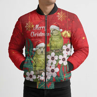 New Zealand Kakapo Christmas Bomber Puffer Jacket Owl Parrot Santa Sliver Fern Manuka - Red LT14 - Polynesian Pride