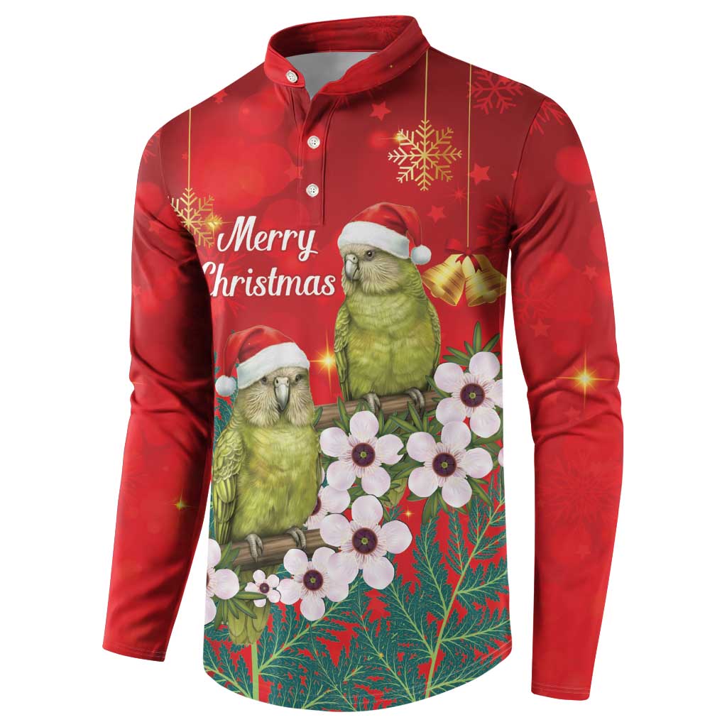 New Zealand Kakapo Christmas Button Sweatshirt Owl Parrot Santa Sliver Fern Manuka - Red LT14 - Polynesian Pride