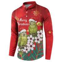 New Zealand Kakapo Christmas Button Sweatshirt Owl Parrot Santa Sliver Fern Manuka - Red LT14 - Polynesian Pride