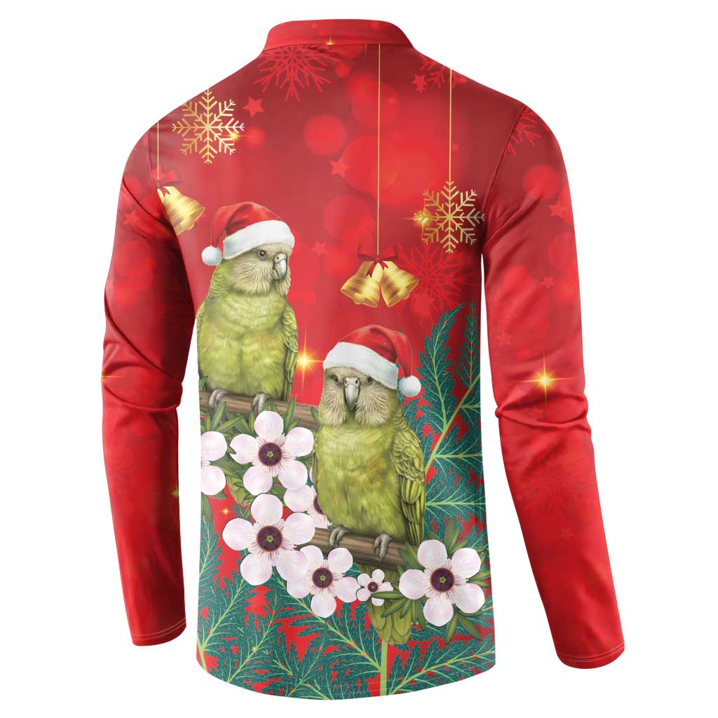 New Zealand Kakapo Christmas Button Sweatshirt Owl Parrot Santa Sliver Fern Manuka - Red LT14 - Polynesian Pride