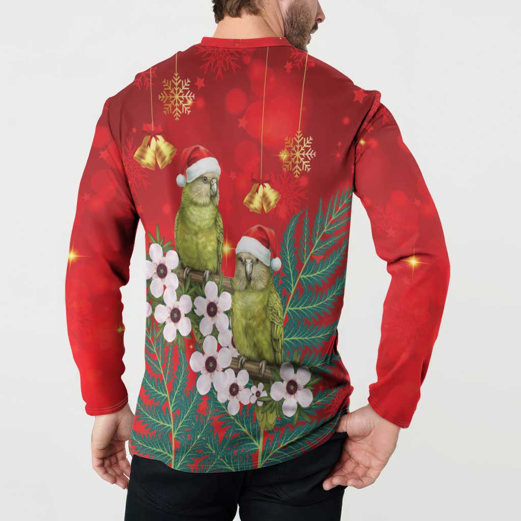 New Zealand Kakapo Christmas Button Sweatshirt Owl Parrot Santa Sliver Fern Manuka - Red LT14 - Polynesian Pride