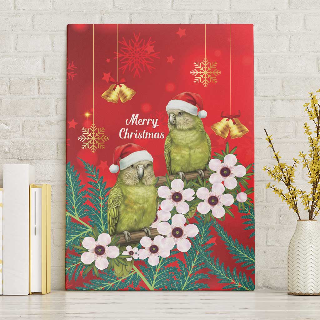 New Zealand Kakapo Christmas Canvas Wall Art Owl Parrot Santa Sliver Fern Manuka - Red LT14 Without Frame Red - Polynesian Pride