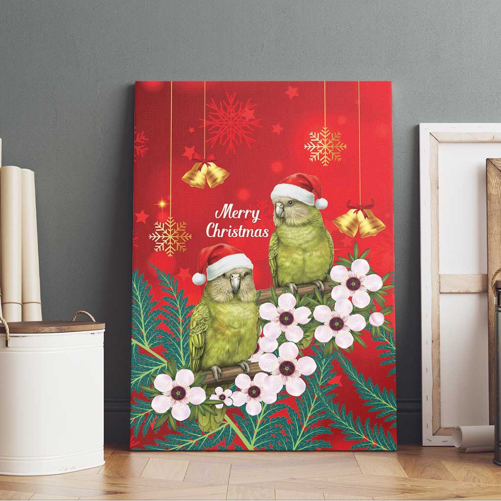 New Zealand Kakapo Christmas Canvas Wall Art Owl Parrot Santa Sliver Fern Manuka - Red LT14 - Polynesian Pride