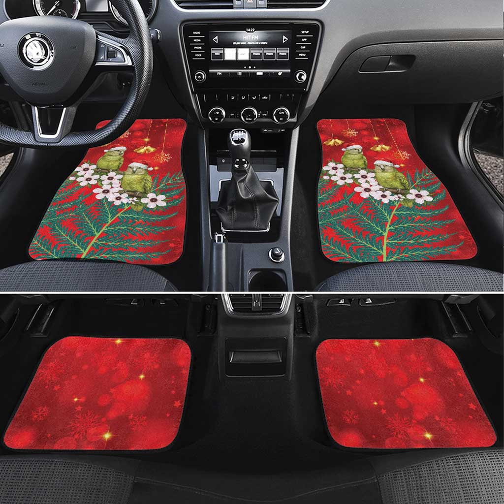 New Zealand Kakapo Christmas Car Mats Owl Parrot Santa Sliver Fern Manuka - Red LT14 Set 4pcs Red - Polynesian Pride