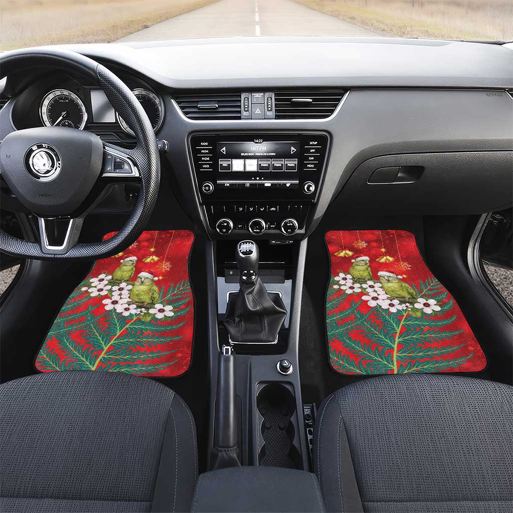 New Zealand Kakapo Christmas Car Mats Owl Parrot Santa Sliver Fern Manuka - Red LT14 Set 2pcs - Front Red - Polynesian Pride