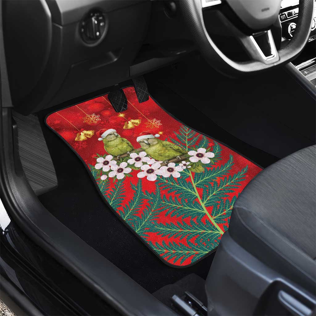 New Zealand Kakapo Christmas Car Mats Owl Parrot Santa Sliver Fern Manuka - Red LT14 - Polynesian Pride
