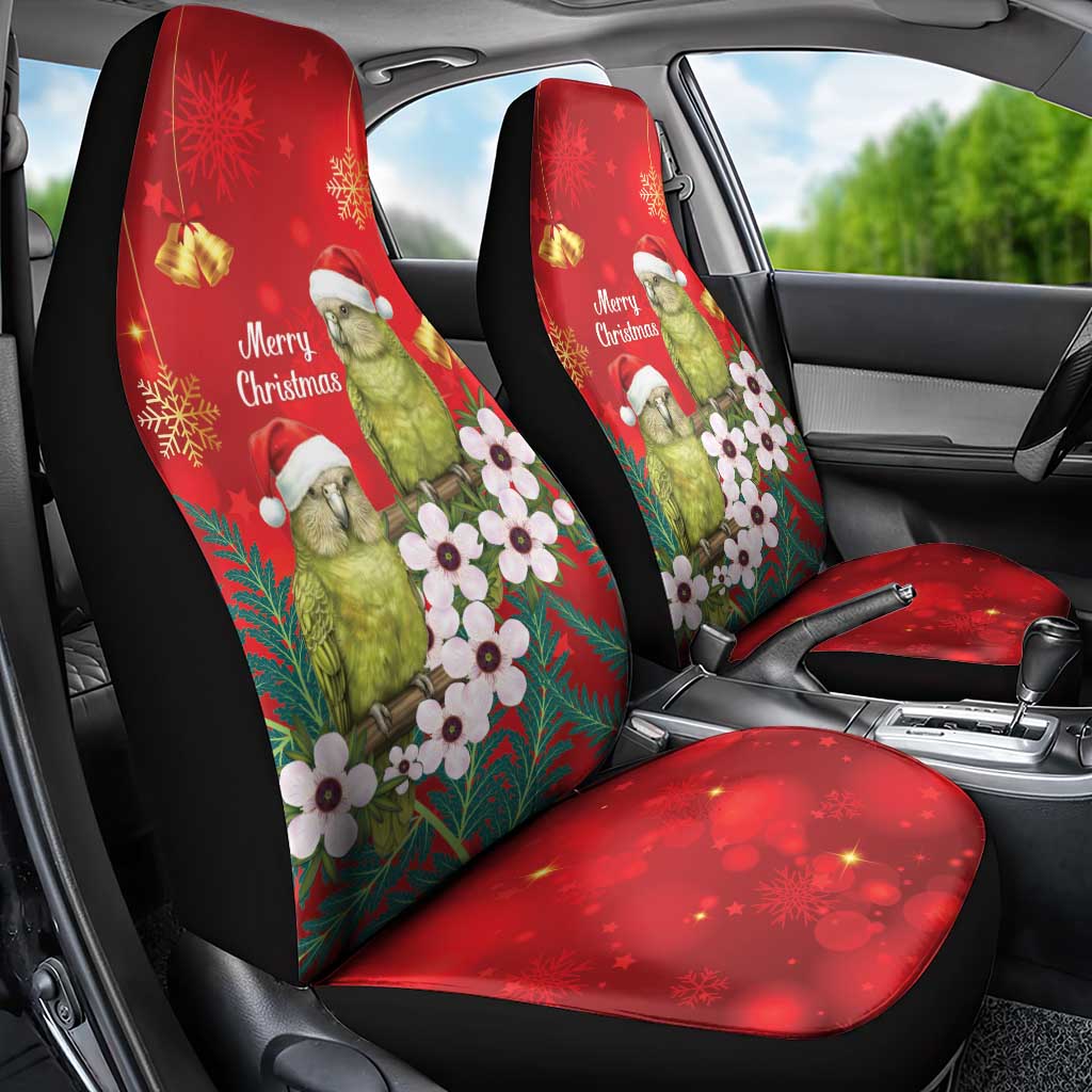 New Zealand Kakapo Christmas Car Seat Cover Owl Parrot Santa Sliver Fern Manuka - Red LT14 - Polynesian Pride