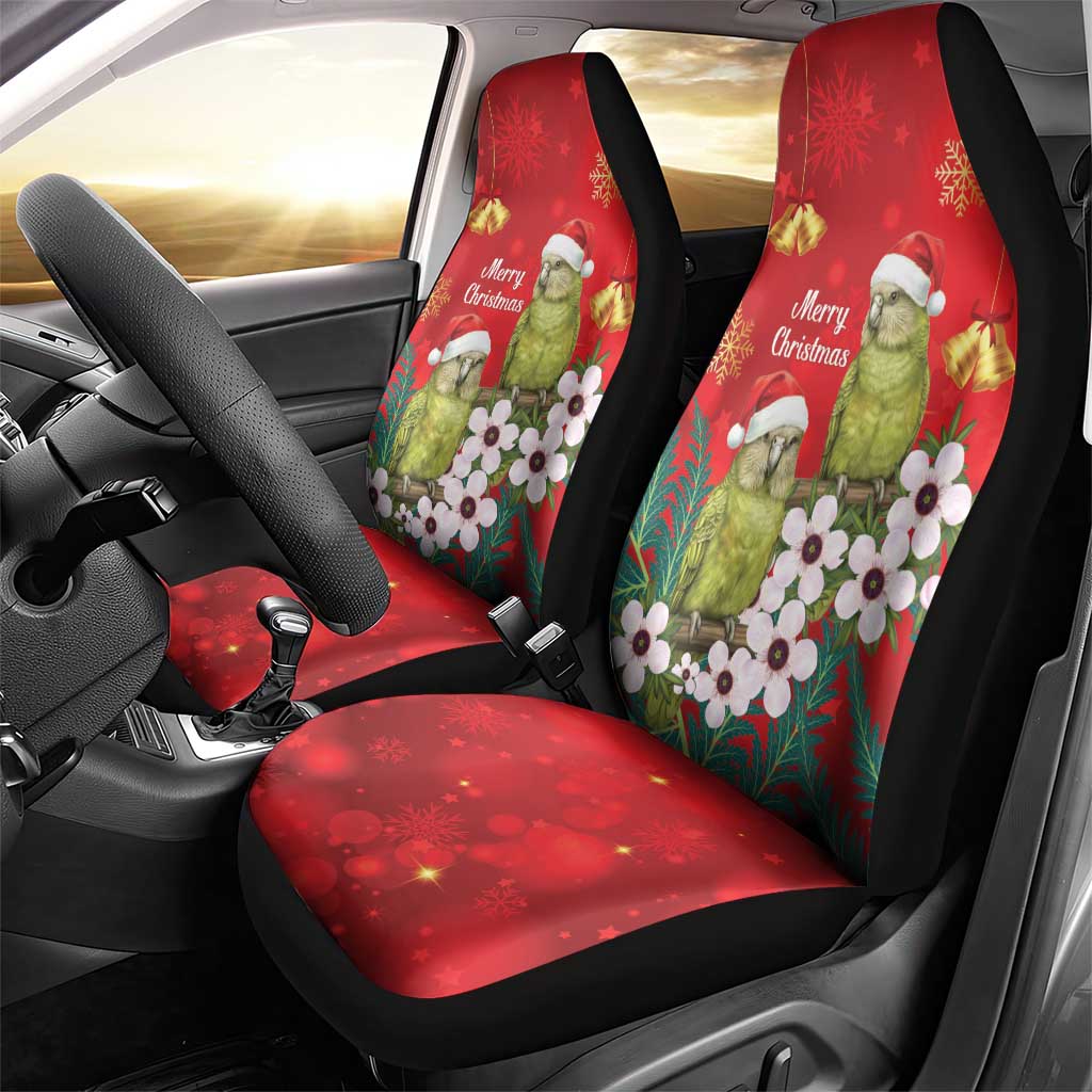 New Zealand Kakapo Christmas Car Seat Cover Owl Parrot Santa Sliver Fern Manuka - Red LT14 - Polynesian Pride