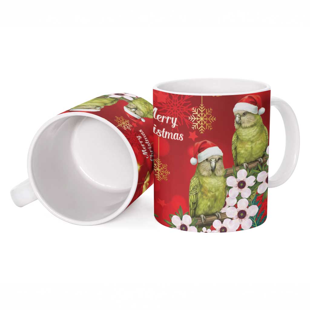 New Zealand Kakapo Christmas Ceramic Mug Owl Parrot Santa Sliver Fern Manuka - Red LT14 - Polynesian Pride