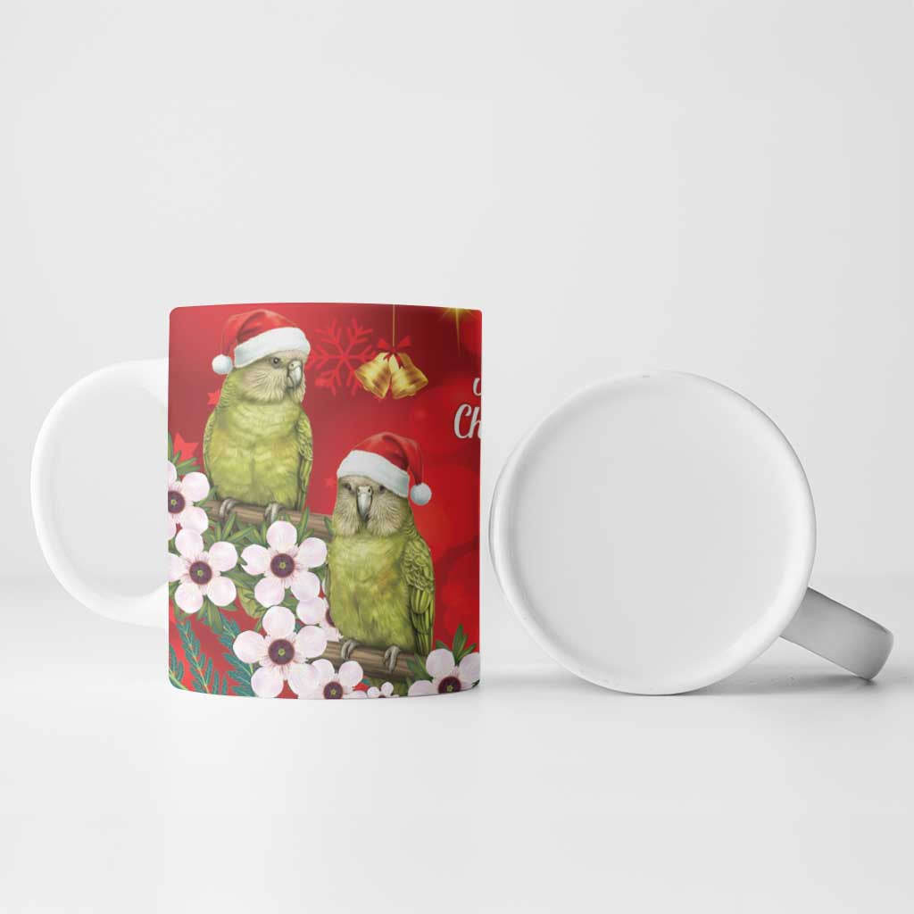 New Zealand Kakapo Christmas Ceramic Mug Owl Parrot Santa Sliver Fern Manuka - Red LT14 - Polynesian Pride