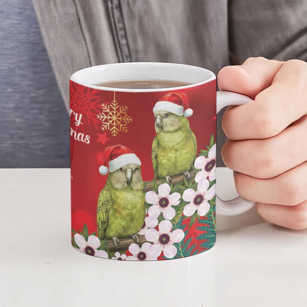 New Zealand Kakapo Christmas Ceramic Mug Owl Parrot Santa Sliver Fern Manuka - Red LT14 - Polynesian Pride