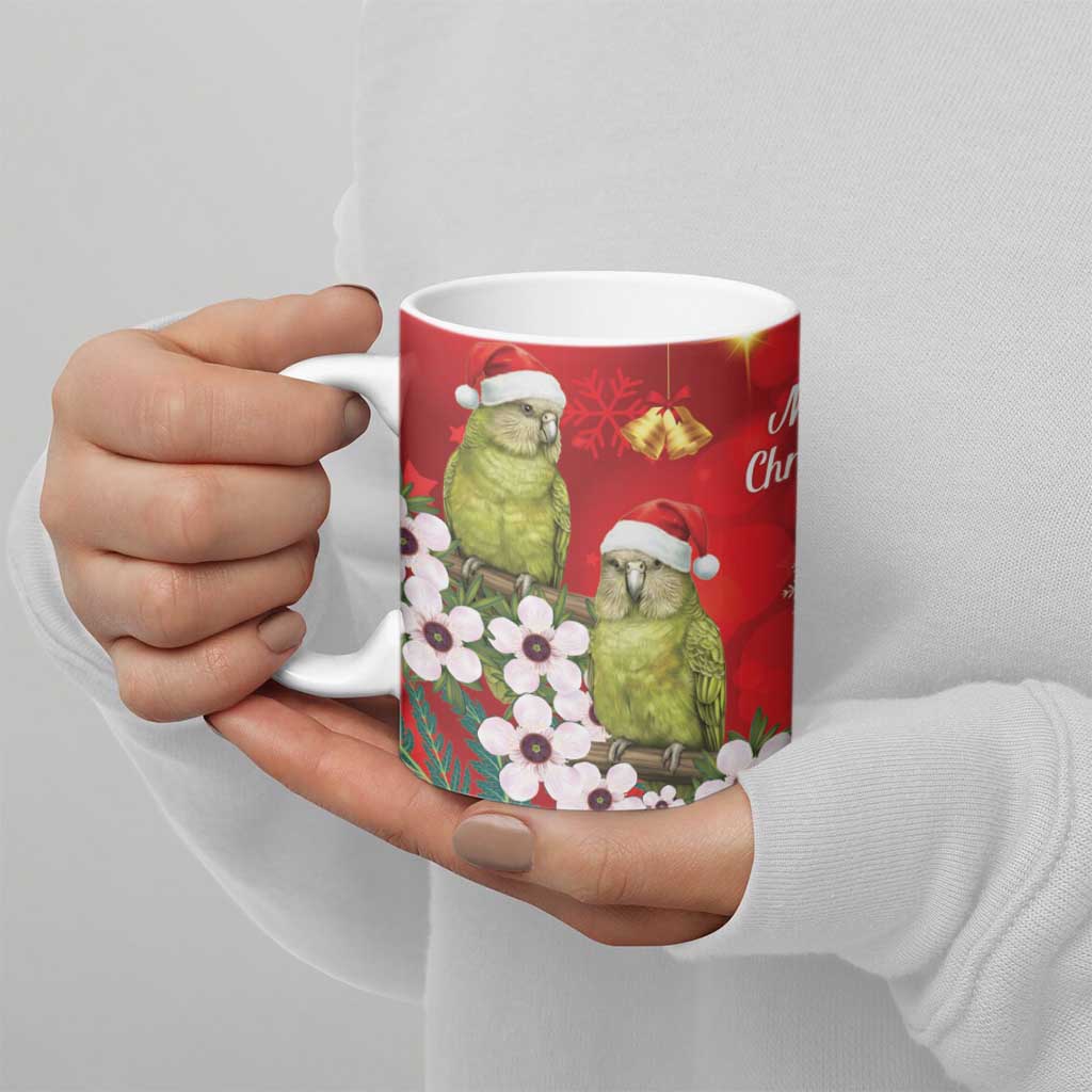New Zealand Kakapo Christmas Ceramic Mug Owl Parrot Santa Sliver Fern Manuka - Red LT14 - Polynesian Pride
