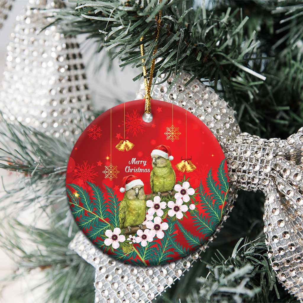 New Zealand Kakapo Christmas Ceramic Ornament Owl Parrot Santa Sliver Fern Manuka - Red LT14 - Polynesian Pride