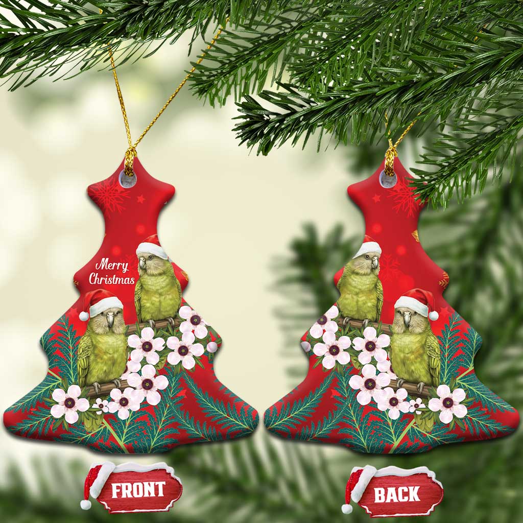 New Zealand Kakapo Christmas Ceramic Ornament Owl Parrot Santa Sliver Fern Manuka - Red LT14 Christmas Tree Red - Polynesian Pride