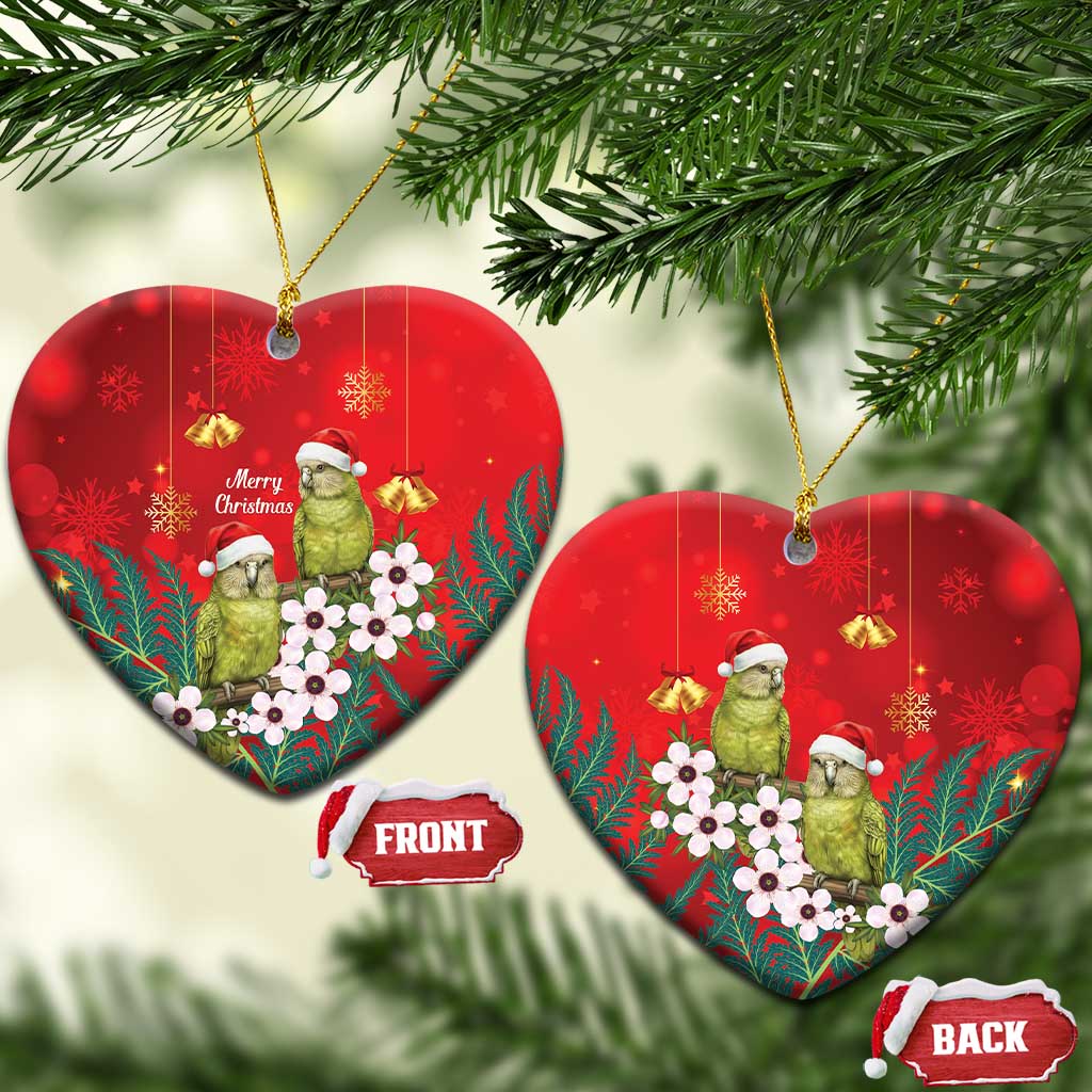 New Zealand Kakapo Christmas Ceramic Ornament Owl Parrot Santa Sliver Fern Manuka - Red LT14 Heart Red - Polynesian Pride