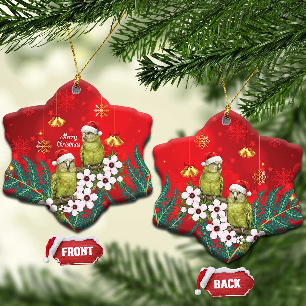 New Zealand Kakapo Christmas Ceramic Ornament Owl Parrot Santa Sliver Fern Manuka - Red LT14 Snow Flake Red - Polynesian Pride