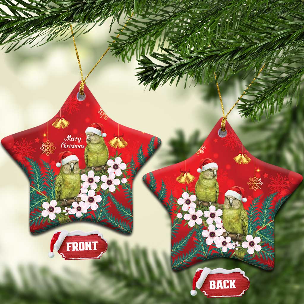 New Zealand Kakapo Christmas Ceramic Ornament Owl Parrot Santa Sliver Fern Manuka - Red LT14 Star Red - Polynesian Pride
