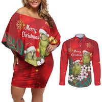 New Zealand Kakapo Christmas Couples Matching Off Shoulder Short Dress and Long Sleeve Button Shirt Owl Parrot Santa Sliver Fern Manuka - Red LT14 Red - Polynesian Pride