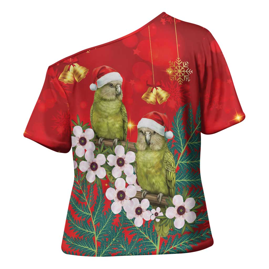 New Zealand Kakapo Christmas Cross Shoulder Shirt Owl Parrot Santa Sliver Fern Manuka - Red LT14 - Polynesian Pride
