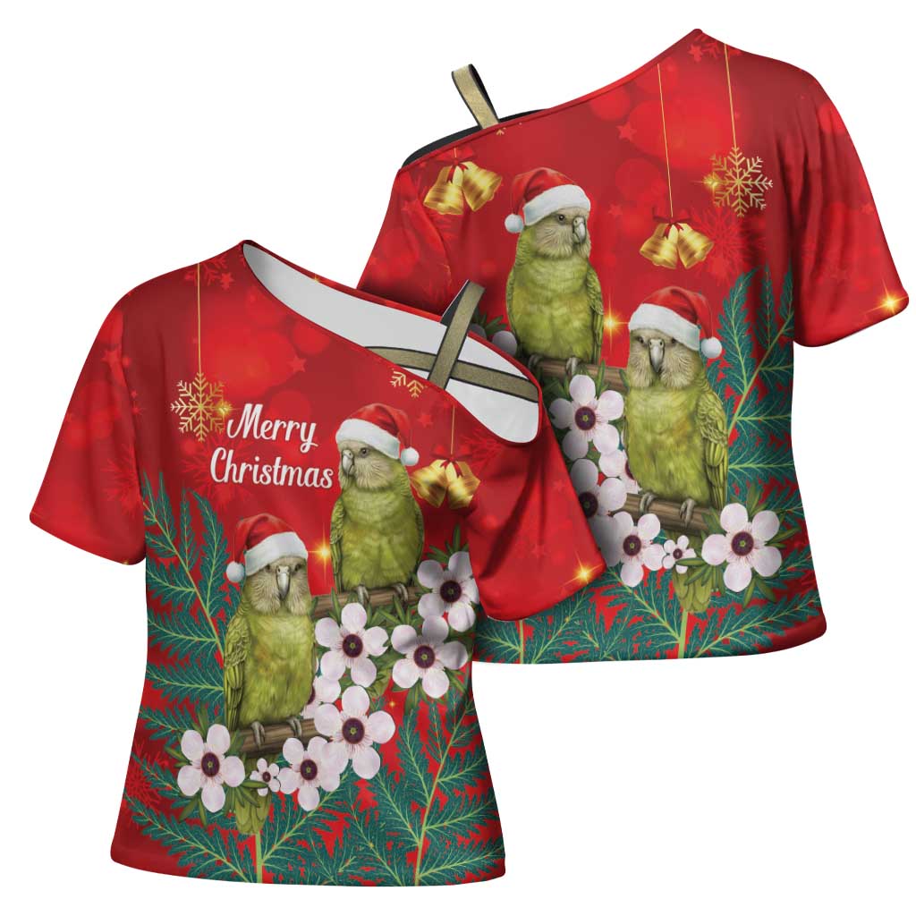 New Zealand Kakapo Christmas Cross Shoulder Shirt Owl Parrot Santa Sliver Fern Manuka - Red LT14 - Polynesian Pride