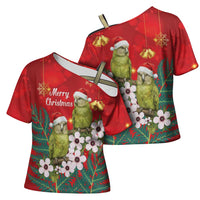 New Zealand Kakapo Christmas Cross Shoulder Shirt Owl Parrot Santa Sliver Fern Manuka - Red LT14 - Polynesian Pride