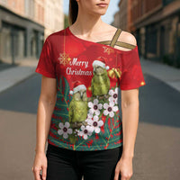 New Zealand Kakapo Christmas Cross Shoulder Shirt Owl Parrot Santa Sliver Fern Manuka - Red LT14 - Polynesian Pride