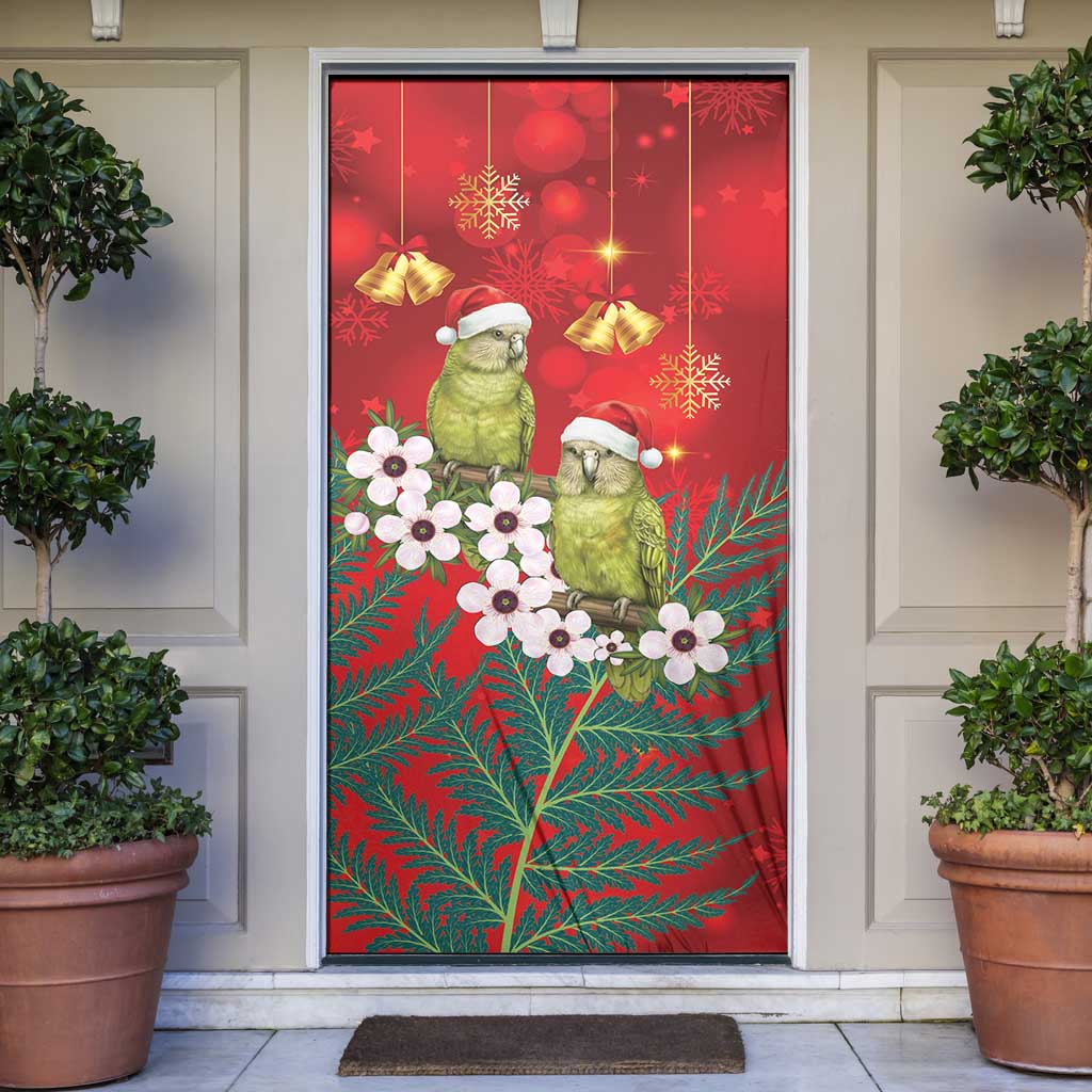 New Zealand Kakapo Christmas Door Cover Owl Parrot Santa Sliver Fern Manuka - Red LT14 Red - Polynesian Pride