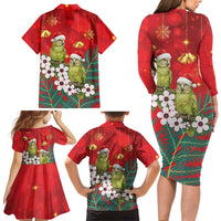 New Zealand Kakapo Christmas Family Matching Long Sleeve Bodycon Dress and Hawaiian Shirt Owl Parrot Santa Sliver Fern Manuka - Red LT14 - Polynesian Pride