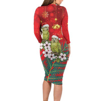 New Zealand Kakapo Christmas Family Matching Long Sleeve Bodycon Dress and Hawaiian Shirt Owl Parrot Santa Sliver Fern Manuka - Red LT14 - Polynesian Pride