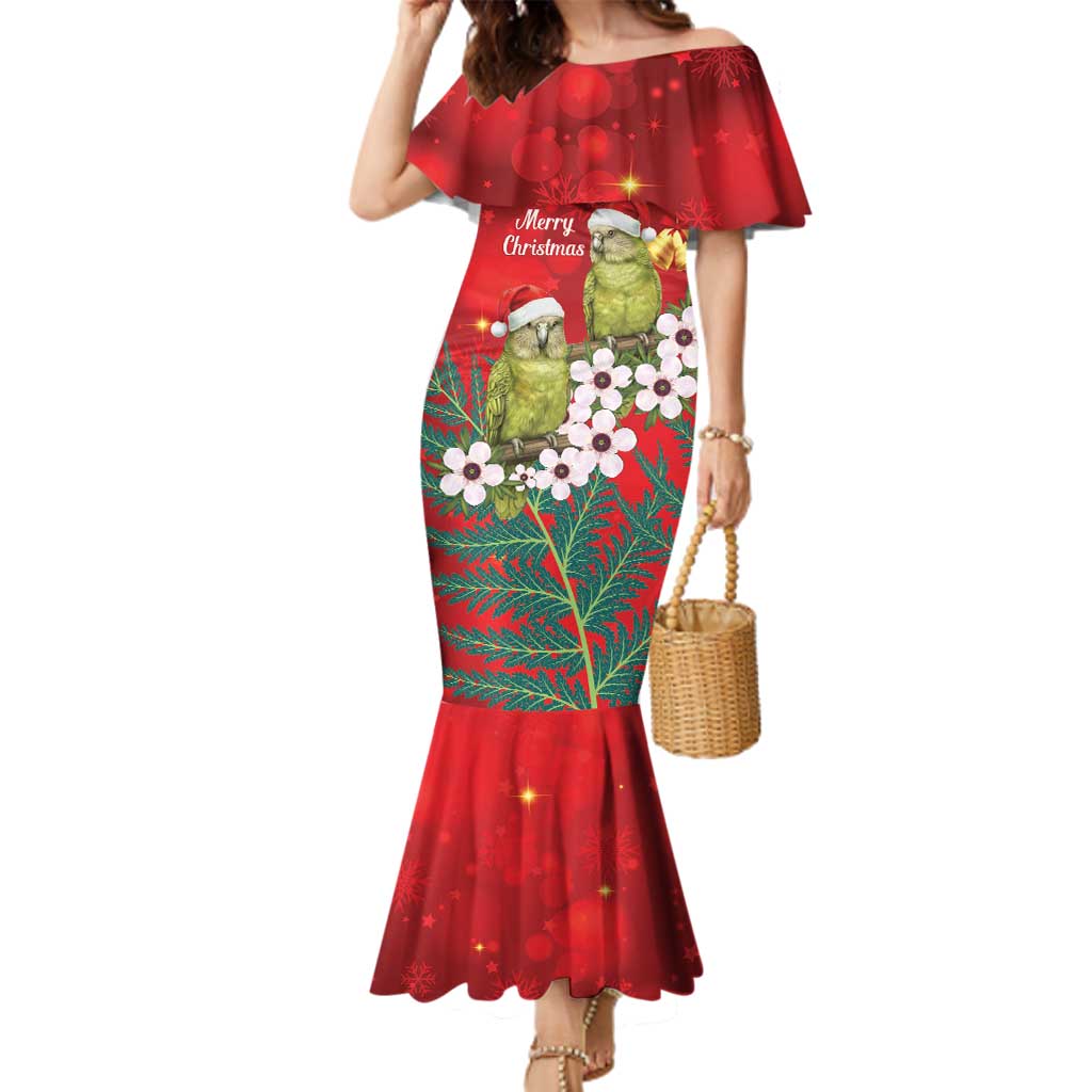 New Zealand Kakapo Christmas Family Matching Mermaid Dress and Hawaiian Shirt Owl Parrot Santa Sliver Fern Manuka - Red LT14 Red - Polynesian Pride