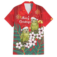 New Zealand Kakapo Christmas Family Matching Off Shoulder Maxi Dress and Hawaiian Shirt Owl Parrot Santa Sliver Fern Manuka - Red LT14 Dad's Shirt - Short Sleeve Red - Polynesian Pride