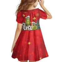 New Zealand Kakapo Christmas Family Matching Off Shoulder Short Dress and Hawaiian Shirt Owl Parrot Santa Sliver Fern Manuka - Red LT14 - Polynesian Pride