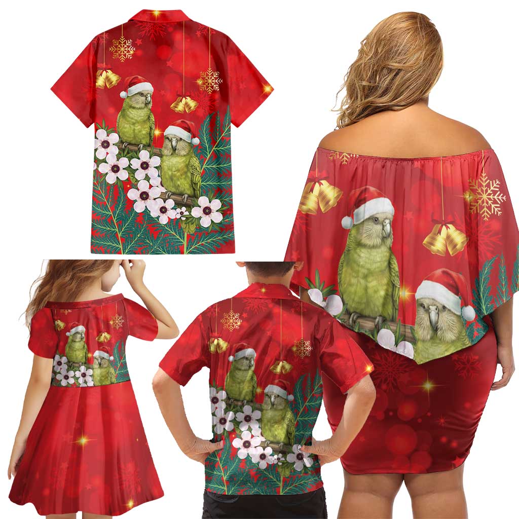 New Zealand Kakapo Christmas Family Matching Off Shoulder Short Dress and Hawaiian Shirt Owl Parrot Santa Sliver Fern Manuka - Red LT14 - Polynesian Pride